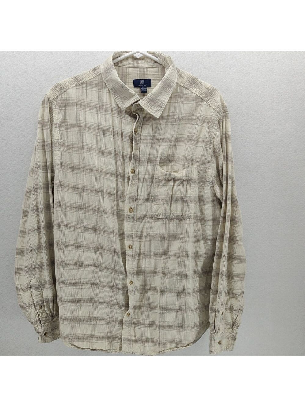 George Men's Beige Checkered Button-Down Shirt
